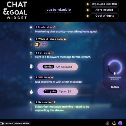 Moon Glow Neon Chat & Goal Widgets for Twitch, Kick & YouTube | Animated StreamElements Overlay