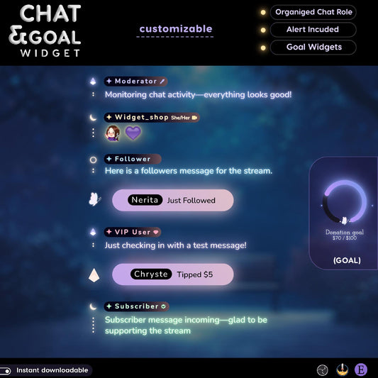 Moon Glow Neon Chat & Goal Widgets for Twitch, Kick & YouTube | Animated StreamElements Overlay