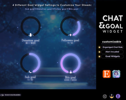 Moon Glow Neon Chat & Goal Widgets for Twitch, Kick & YouTube | Animated StreamElements Overlay