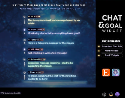 Moon Glow Neon Chat & Goal Widgets for Twitch, Kick & YouTube | Animated StreamElements Overlay